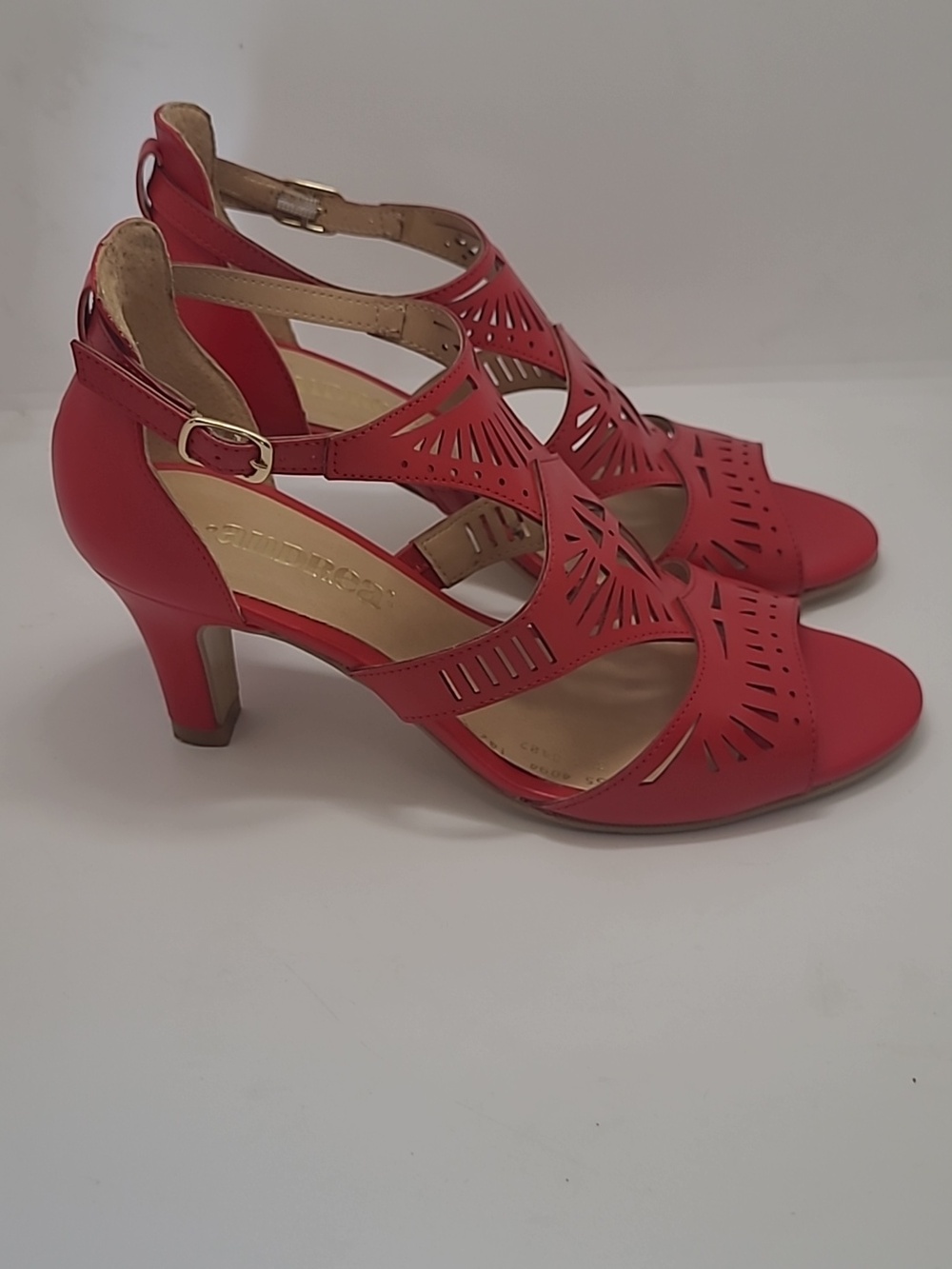 Andrea Rojo Red Heeled Sandals Women's Size 5 - Picture 4 of 8